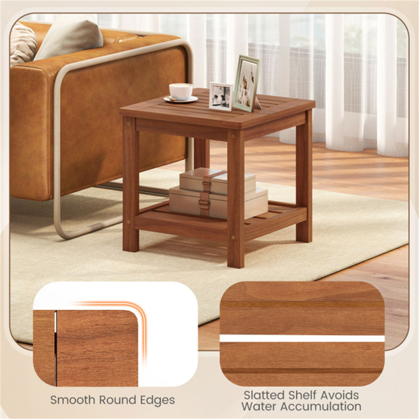 多功能双层木制边桌，花园客厅池畔易于组装的床头柜-7