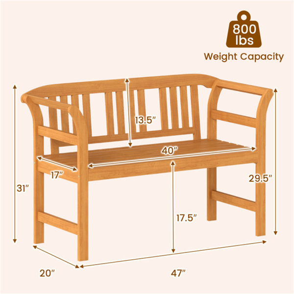 2人相思木户外长椅，119.38×50.80×78.74cm 800LBS容量露台双人沙发，带几何靠背，自然-3