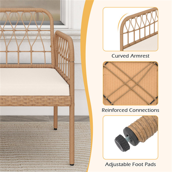 2人户外PE藤条沙发，带钢化玻璃咖啡桌，可容纳800磅的露台和花园座位-7