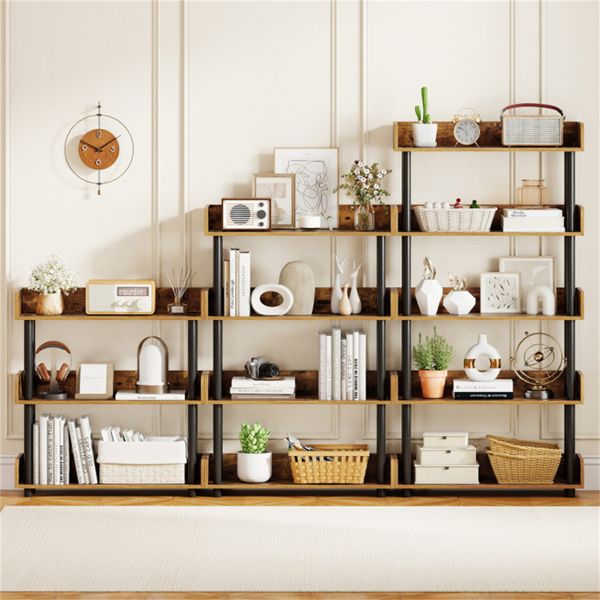 5层防翻倒开放式书架，带高架腿，土褐色展示架，适用于家庭办公室-4