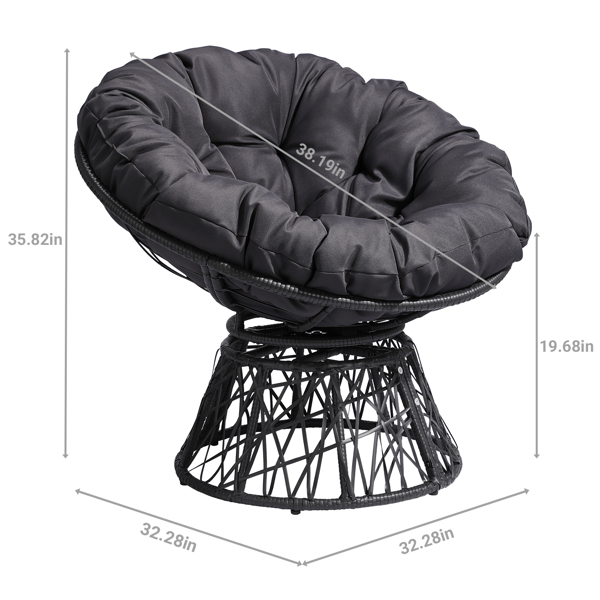 【替换89943648】38*33.5*32inch 转椅 雷达状 黑色藤条 灰色垫子  编藤蛋椅-3