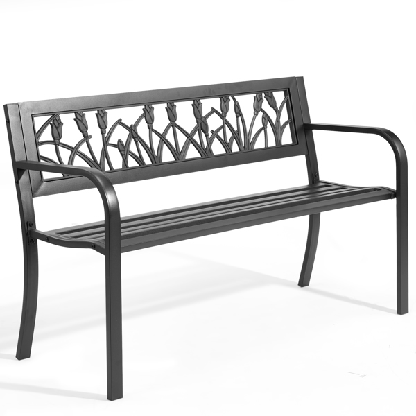 49in PVC郁金香靠背 黑色 铁长椅-2