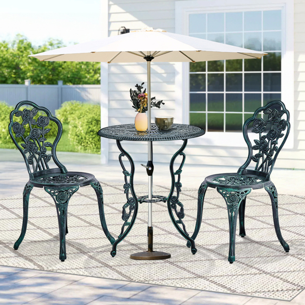 2pcs单人椅和1pc圆桌 玫瑰花型 铜绿色 铸件套装-8