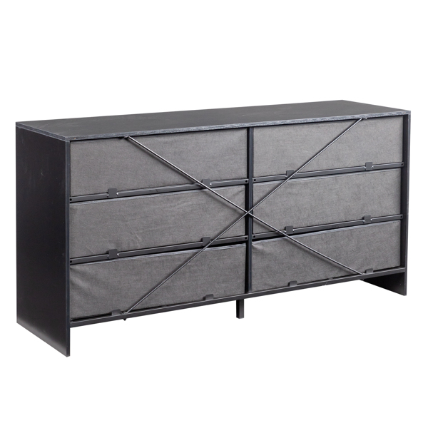 黑色 刨花板+无纺布 贴三胺 134*40*67cm 双排3层6抽 抽屉柜 饰面布抽柜-5