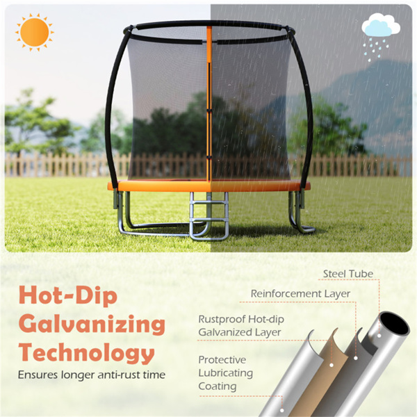 8FT蹦床，带安全罩，243.84cm圆形蹦床，适合3岁以上儿童和成人，静态容量880LBS，橙色-5