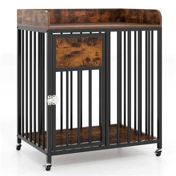 二合一狗笼家具，带加厚金属管，可锁定轮子，适合小狗的宠物犬舍-5