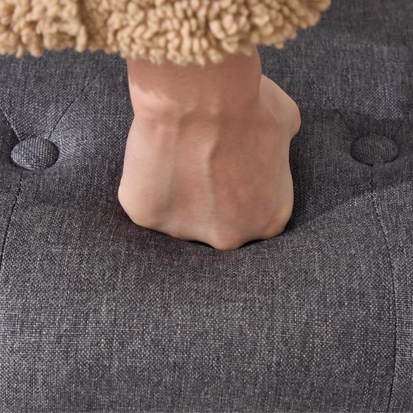 48英寸卧室床尾储物长凳，仿亚麻布面软垫储物脚凳，带扶手，适用于卧室、客厅、玄关，灰色。-9