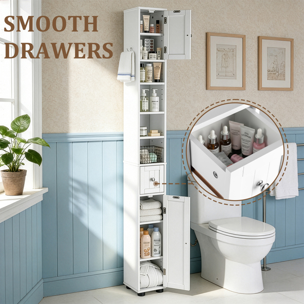 白色  密度板喷漆 竖纹 20*20*180cm 1抽2门4层 窄柜 浴室立柜-17