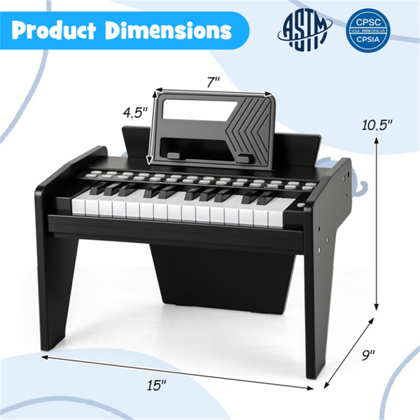 适合3岁以上儿童的25键迷你数字钢琴，6种音调和15首演示歌曲的轻量化教学模式-黑色-3