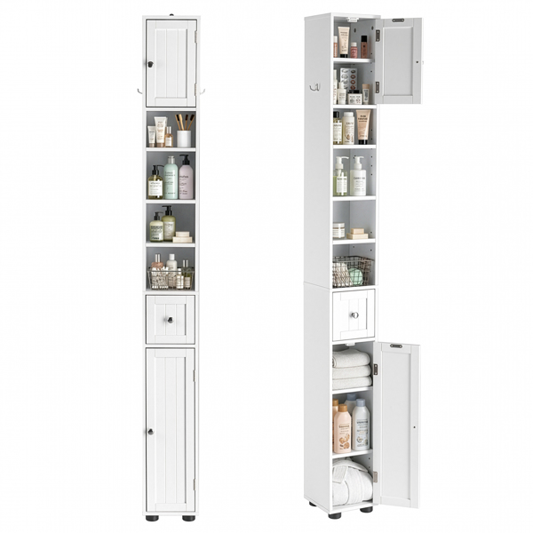 白色  密度板喷漆 竖纹 20*20*180cm 1抽2门4层 窄柜 浴室立柜-9