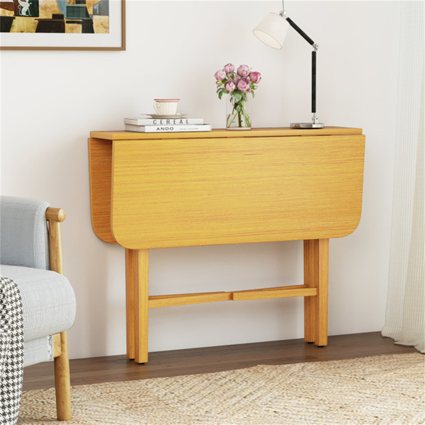 节省空间的圆形转角餐桌，可容纳2-4个自然木纹折叠餐桌-5