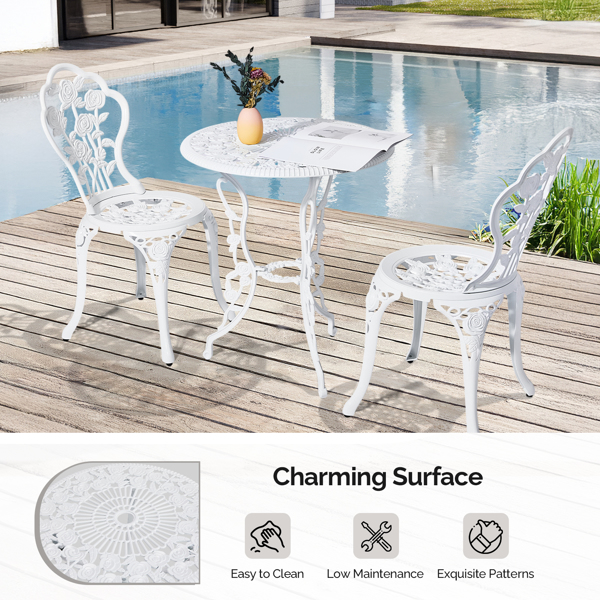 2pcs单人椅和1pc圆桌 玫瑰花型 白色 铸件套装-3