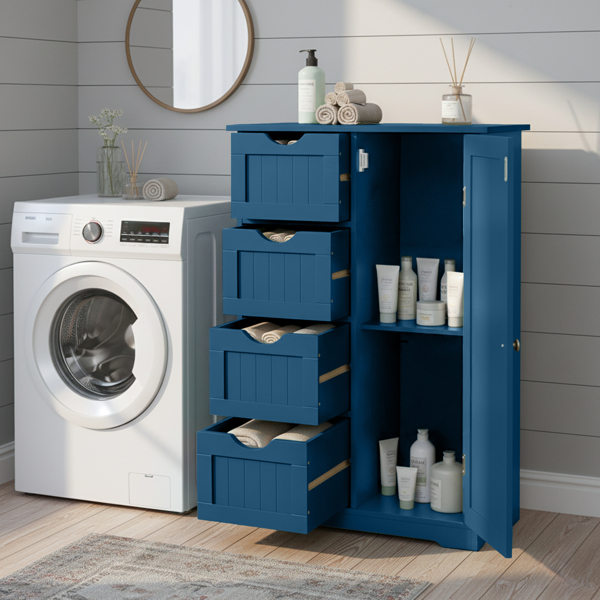 海军蓝  密度板喷漆+三胺贴面 竖纹 56*30*82.5cm  4抽 1门 浴室立柜-3