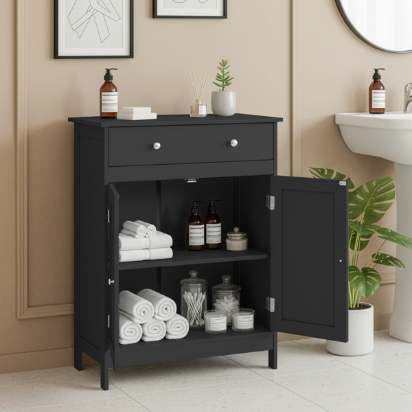 黑色 刨花板三胺贴面 60*30*80cm 双门 单抽 浴室立柜-8