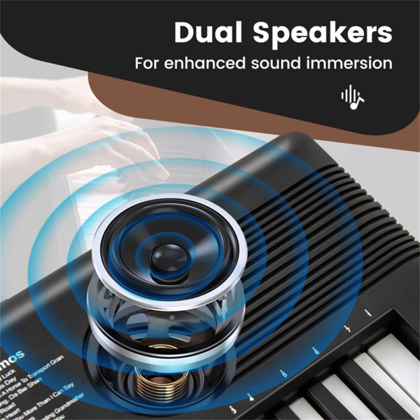 61键便携式电子键盘，适合初学者，58.42×17.78×5.08厘米数字钢琴，带100个节奏/音色和全套配件，黑色-7