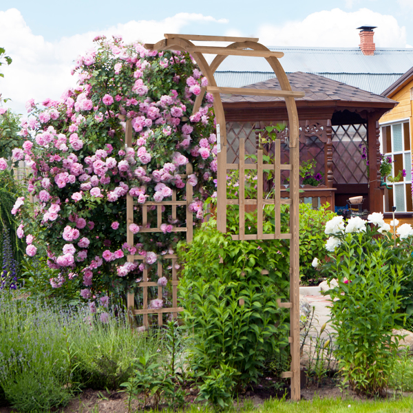 7ft 深棕色 圆弧顶 竖格 木拱门-13