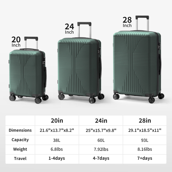 非TSA海关锁三合一 PP拉杆箱 20in 24in 28in PP 墨绿色-19