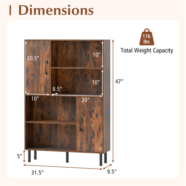 4层2门开放式货架储物柜，入口和客厅总容量为176磅​-棕色-2