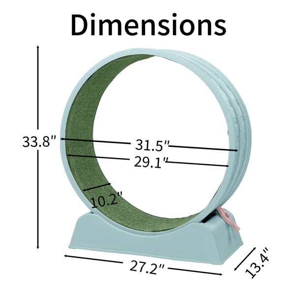 80*34*86CM 浅蓝色 PP 轨道连接片组装 圆形配绿色地毯+1根逗猫棒 15kg 猫跑步机-4
