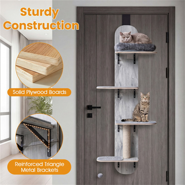 门挂猫树5层高度可调4层攀爬无钻公寓灰色-8