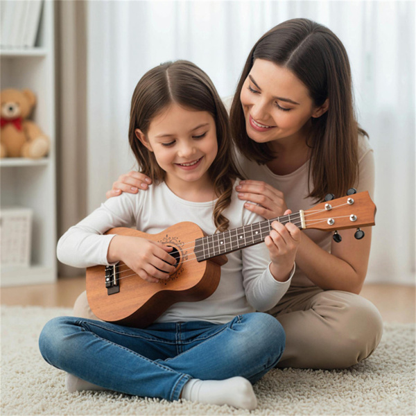 21英寸实心桃花心木Ukulele，配有15:1专业调音器，适合初学者的完整入门套件-5