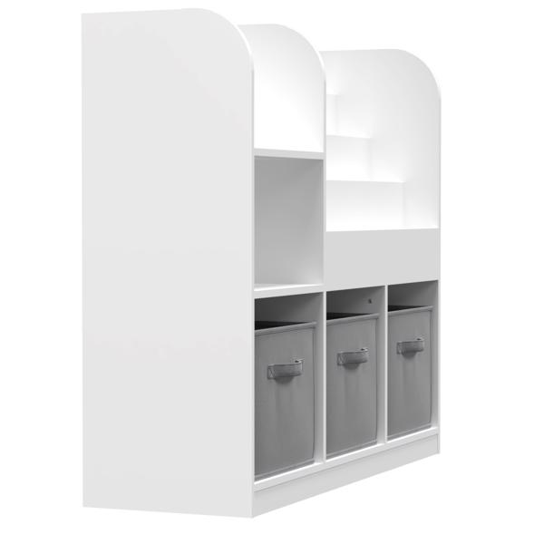 儿童书架，多功能书柜，配有3个可折叠布艺抽屉，可用作书本展示架和玩具收纳整理架，适合卧室、游戏室、走廊使用（白色/灰色）--不支持self-pick up且不支持指定仓库发货-25