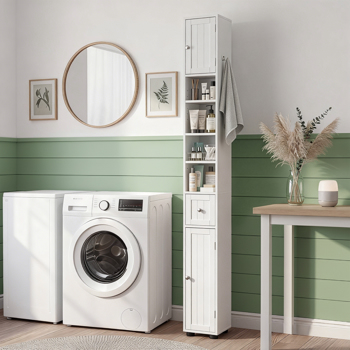 白色  密度板喷漆 竖纹 20*20*180cm 1抽2门4层 窄柜 浴室立柜