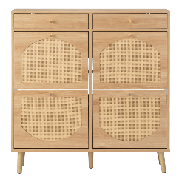 藤面2抽4翻斗 鞋柜 刨花板 105*24*110cm 原木色-5