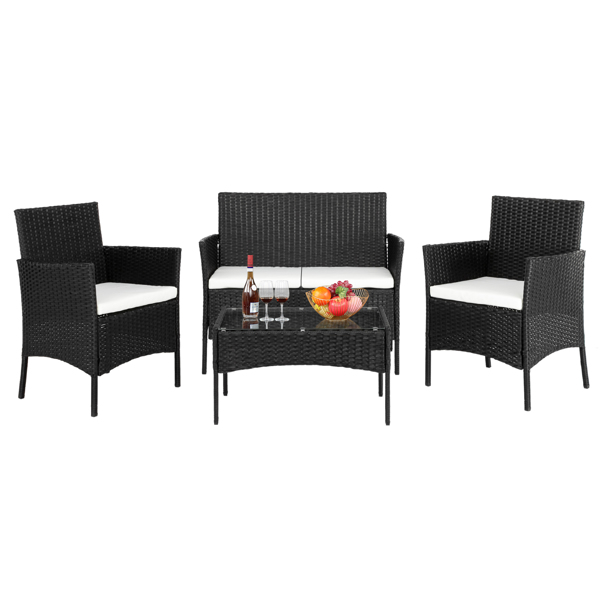 【替换47369505】2pcs单人沙发和1pc双人沙发和1pc茶几 扶手满编 黑色四线藤 座垫真空包装 编藤四件套-32