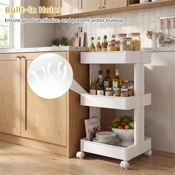 3层DIY滚动式储物车，15.5" × 14.5" × 30"，带可拆卸通风托盘，适用于厨房和浴室-10