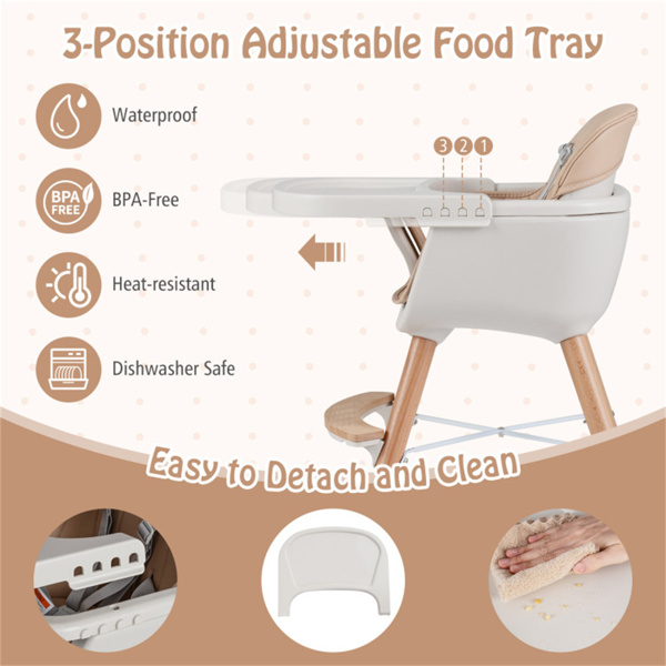 6合1可转换婴儿高脚椅，榉木框架5点式安全带，适用于6-36个月大的婴儿-6