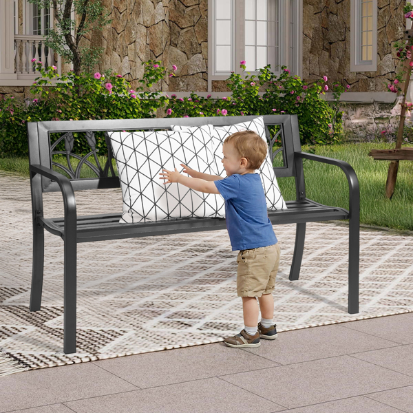 49in PVC郁金香靠背 黑色 铁长椅-8