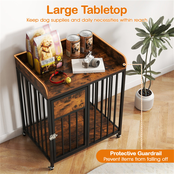 二合一狗笼家具，带加厚金属管，可锁定轮子，适合小狗的宠物犬舍-10