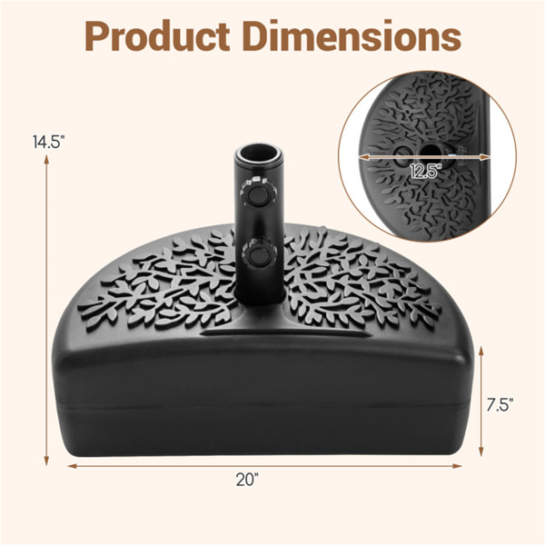 可重复充装的半圆露台伞底座，55磅混合填充容量，确保稳定性-3