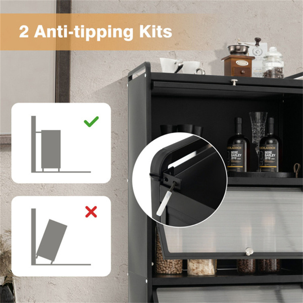 5层滚动微波支架翻转防尘门4脚轮带刹车厨房储物架-7