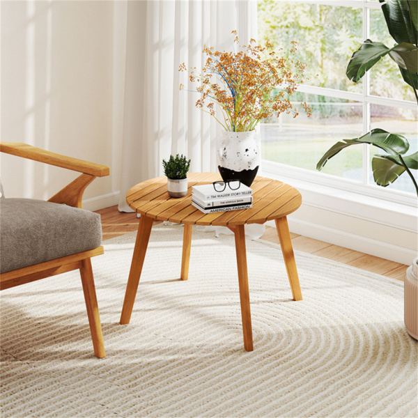 24.5" x 24.5" x 16" 高级相思木圆形边桌，165磅承重户外露台边桌-3