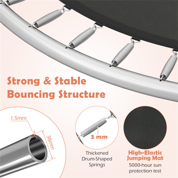 8FT蹦床，带安全罩，243.84cm圆形蹦床，适合3岁以上儿童和成人，静态容量880LBS，橙色-3