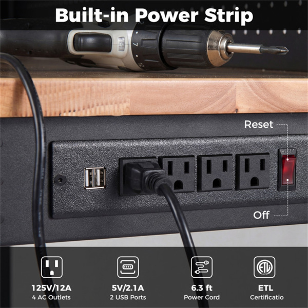 48英寸重型工作台2000LBS容量7层高度可调，内置电源板-5