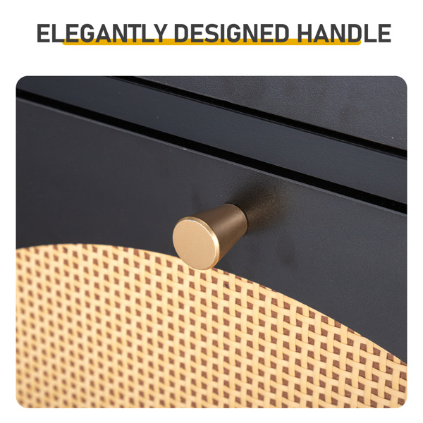 藤面1抽2翻斗 鞋柜 刨花板 54*24*110cm 黑色-6