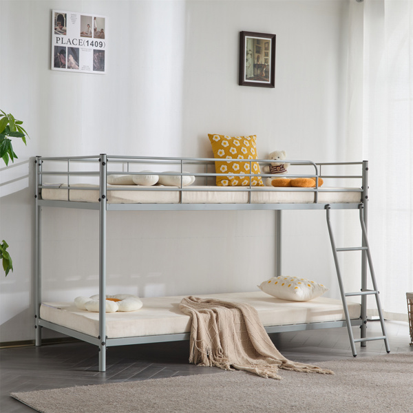 灰色 Twin 圆管双层矮床 护栏斜梯 铁床 美国-16