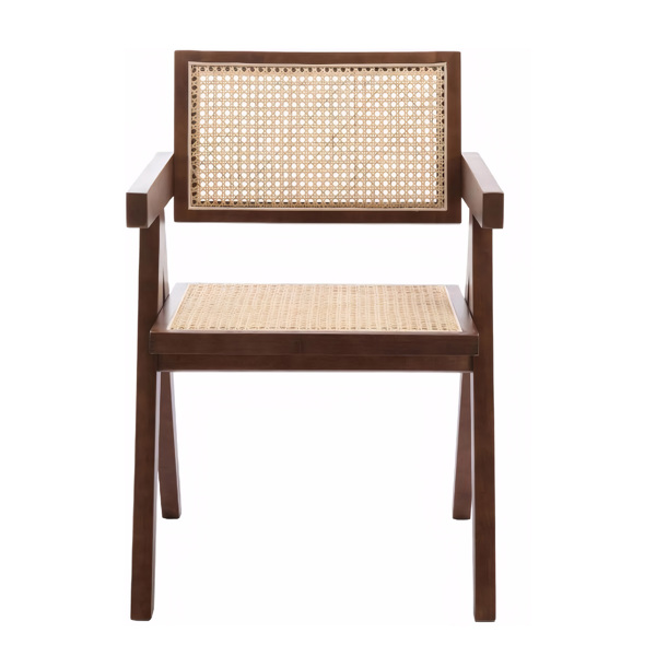 现代中世纪餐厅椅，藤条装饰椅，舒适扶手椅，带扶手的户外木椅，卧室、客厅、阅览室、餐厅厨房，棕色--不支持self pick up且不支持指定仓发货-1