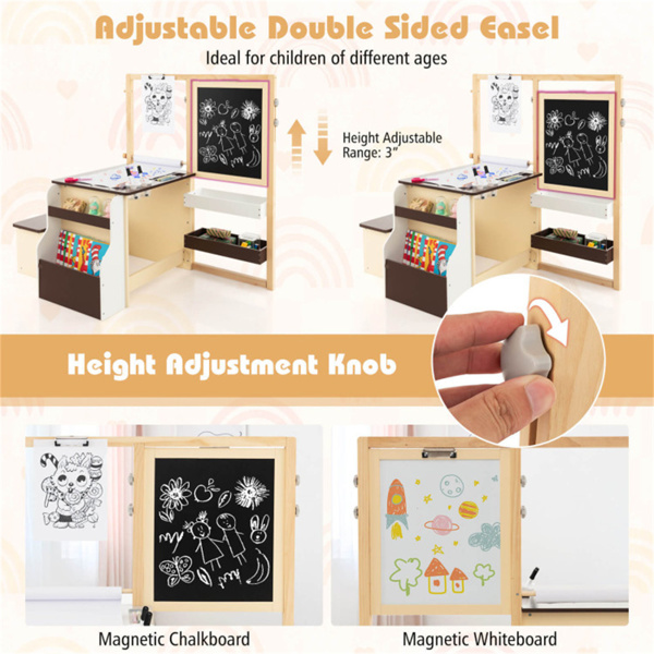 儿童多功能艺术中心，带双面架，3年以上木制艺术桌椅，棕色-9