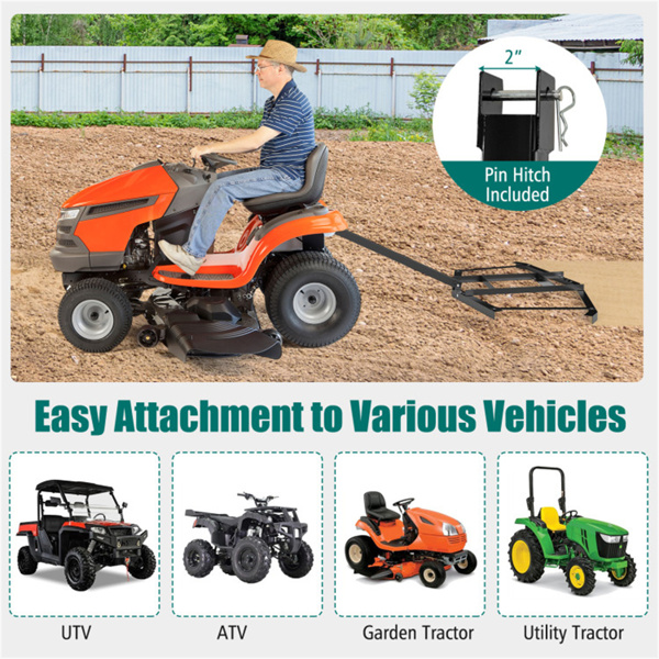 74英寸重型牵引耙，载重量80磅，用于车道、花园和农场的牵引式调平工具-4