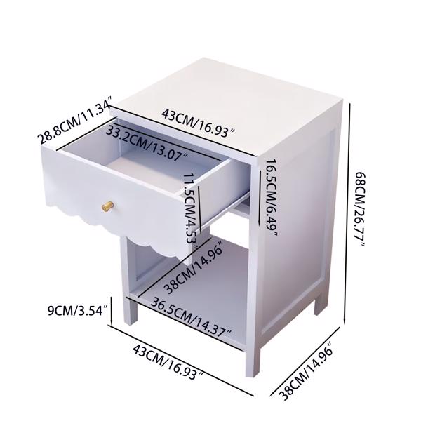 现代床头柜带抽屉和开放式搁板，波浪边床头柜适合卧室，可爱极简边桌适合儿童房或女生房，浅紫色--不支持self pick up且不支持指定仓发货-9