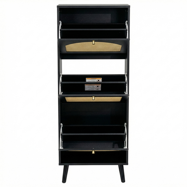 藤面3翻斗 鞋柜 刨花板 54*24*135 cm  黑色-3