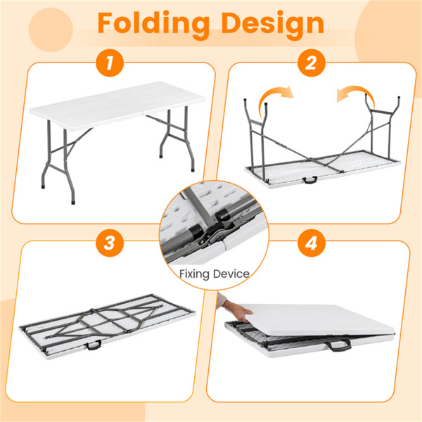 5FT可折叠野餐桌，HDPE顶部400LBS容量露营桌，带把手，白色-3