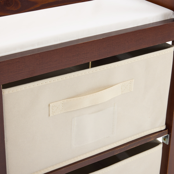 咖啡色 油漆面 松木 木框 顶部可拆卸 87*53*87.5cm 儿童木床 3布抽+1布袋 换尿布台-11