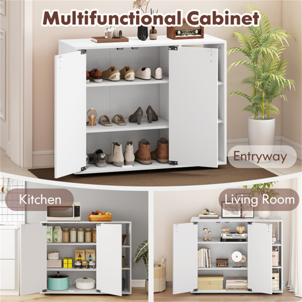 可调节货架鞋柜，2门封闭式+3层开放式入口储物柜-白色-10