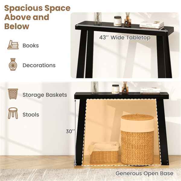 黑色实心橡胶木窄控制台桌，43英寸节省空间的小走廊入口桌-8