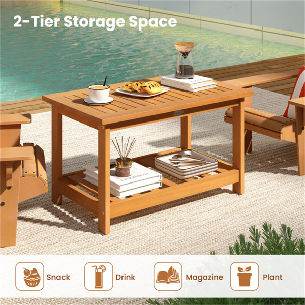 坚固的板条户外咖啡桌，带下架，室内外多功能中心桌-6